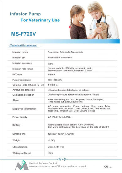 (MS-720V) Mini bomba de infusión veterinaria médica multifunción