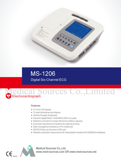 (MS-1206) ECG médico digital de 6 canales para electrocardiógrafo