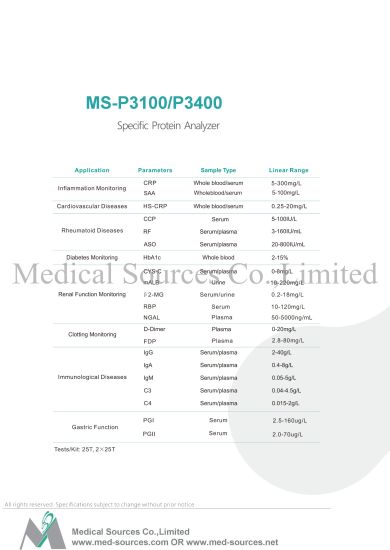 (MS-3400) Analizador de proteínas específicas para instrumentos analíticos clínicos